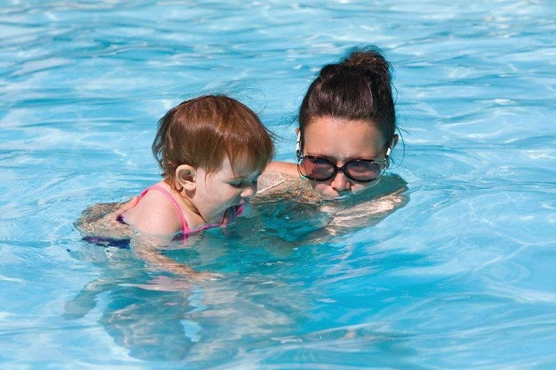 Children playing at the edge of a swimming pool